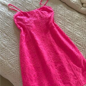 Lilly Pulitzer 2024 Vibrant Pink Eyelet Dress size 2 like new